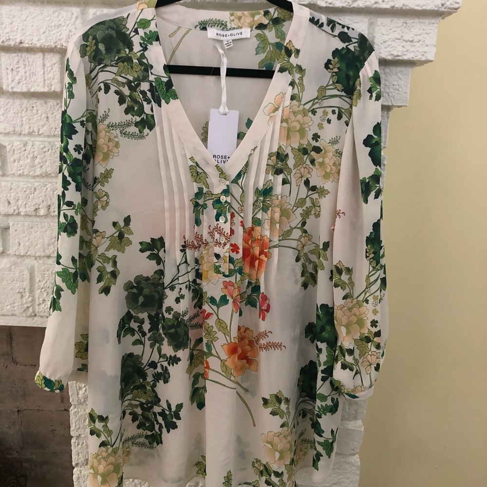 Rose + Olive floral blouse, 2x, NWOT